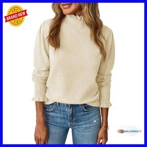 Soft Knit Mock Neck Ruffle Sleeve Pullover Sweater Fall Winter Casual